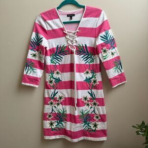 Juicy Couture Pink White Striped Embroidered Dress Rugby Heavy Cotton Size M